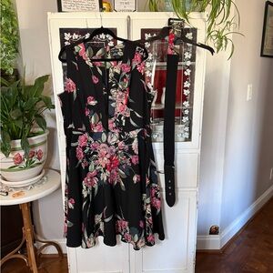 City Chic Black Party Dress with Pink Floral Design